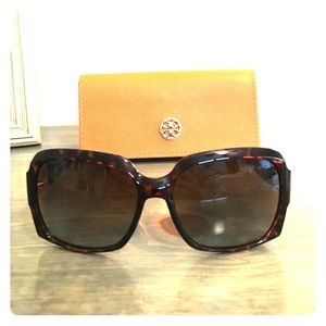 Tory Burch Tortoise shell sunglasses and case